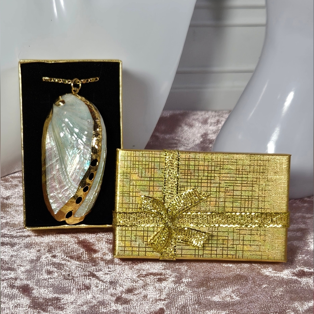Handmade Gold Edged Seashell Pendant On Gold Tone Chain